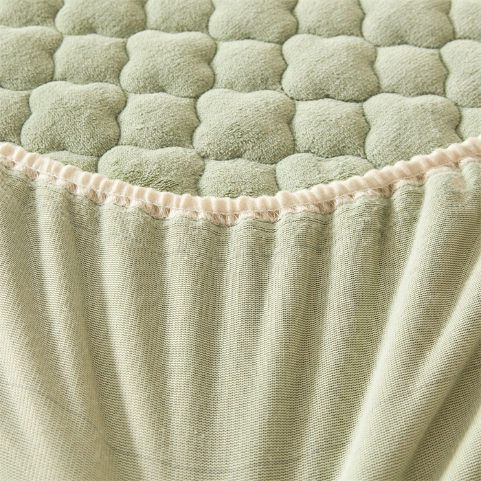 91家纺网 家纺一手货源 找家纺 雯豆 2023新品纯色牛奶绒夹棉床笠床垫保护套A类保暖加厚床笠 牛奶绒床笠-嫩绿