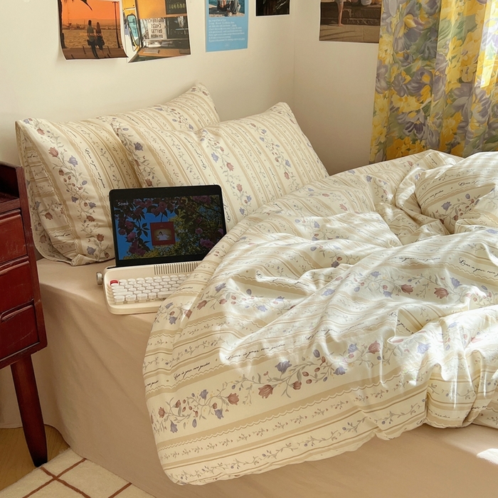 91家纺网 家纺一手货源 找家纺 六巷胡同 2023新款韩国ins复古博主风小碎花四件套 蔓藤物语