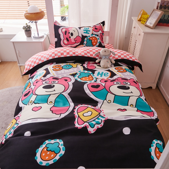 91家纺网 家纺一手货源 找家纺 2023新款亲肤棉美棉芦荟棉三件套美棉（8月）学生宿舍床 无敌可爱