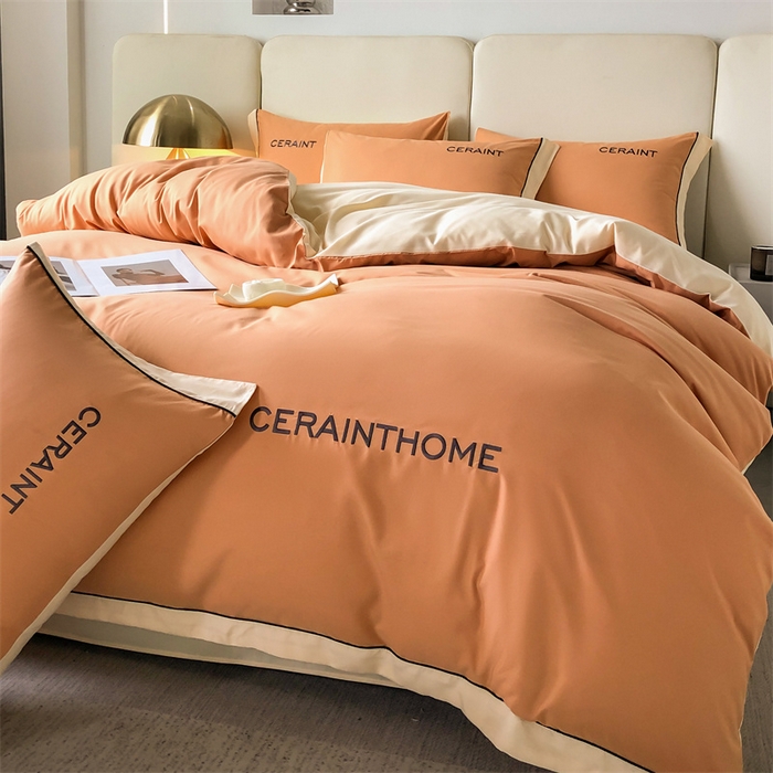 91家纺网 家纺一手货源 找家纺 盛秋家纺 2025新款洛伦-麻绳款系列四件套 南瓜橘+奶黄