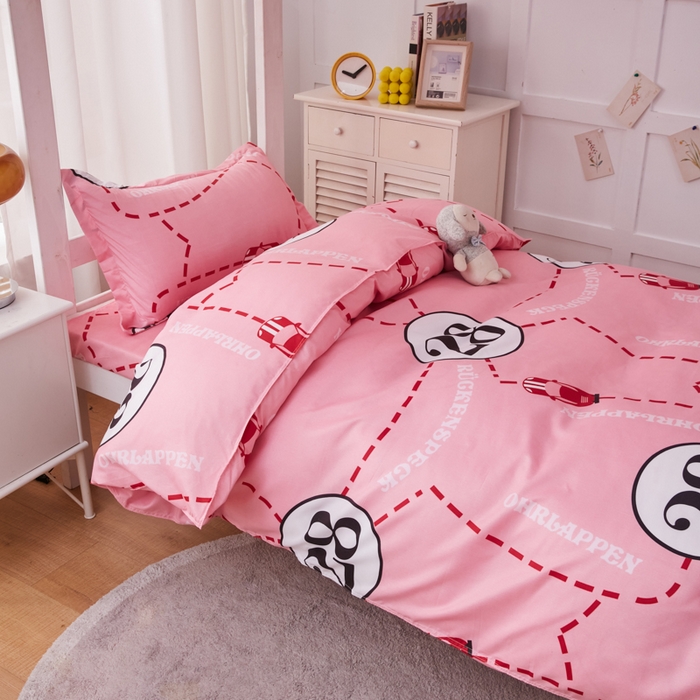 91家纺网 家纺一手货源 找家纺 2023新款亲肤棉美棉芦荟棉三件套美棉（8月）学生宿舍床 粉红女郎