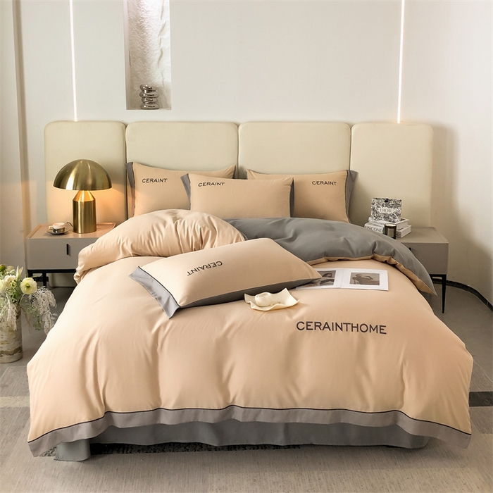 91家纺网 家纺一手货源 找家纺 盛秋家纺 2025新款洛伦-麻绳款系列四件套 奶茶+高级灰