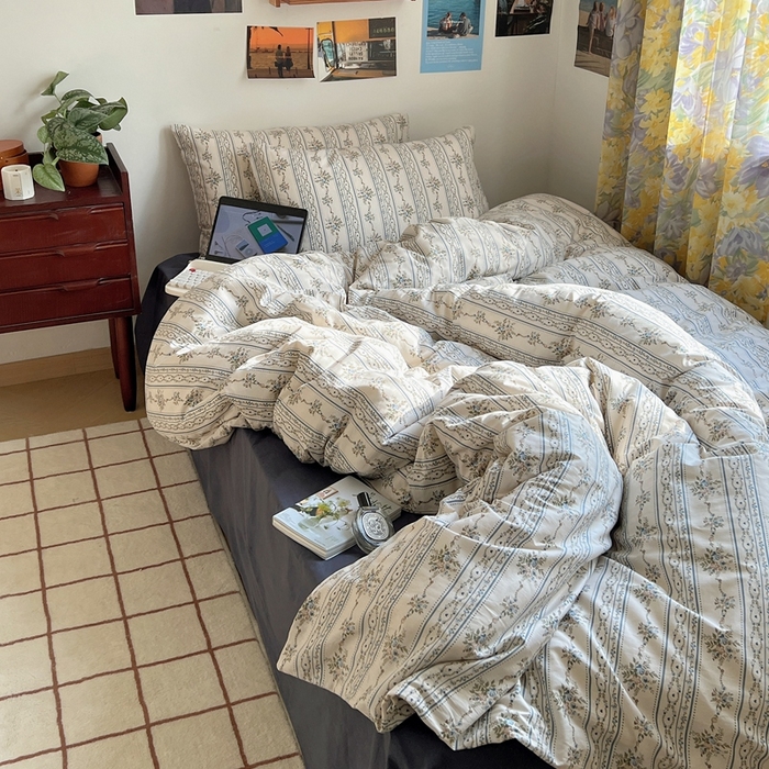 91家纺网 家纺一手货源 找家纺 六巷胡同 2023新款韩国ins复古博主风小碎花四件套 但丁花园