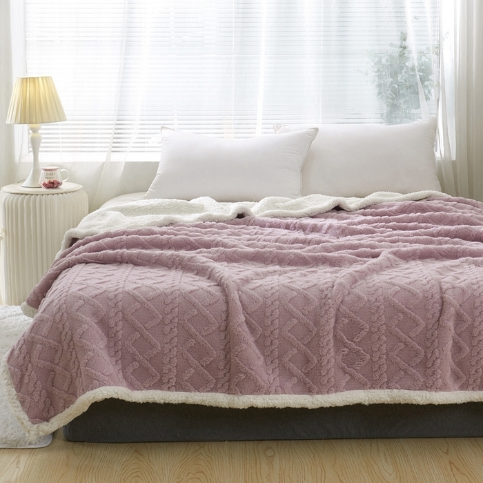 91家纺网 家纺一手货源 找家纺 卉晨毛毯家纺 2024新款塔芙绒复合毯 莫奈紫