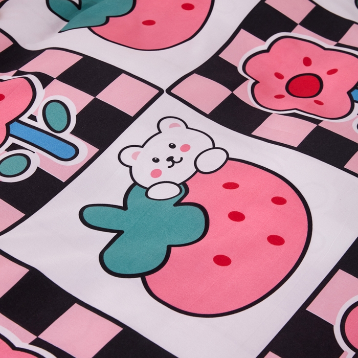 91家纺网 家纺一手货源 找家纺 2023新款亲肤棉美棉芦荟棉三件套美棉（8月）学生宿舍床 草莓果酱