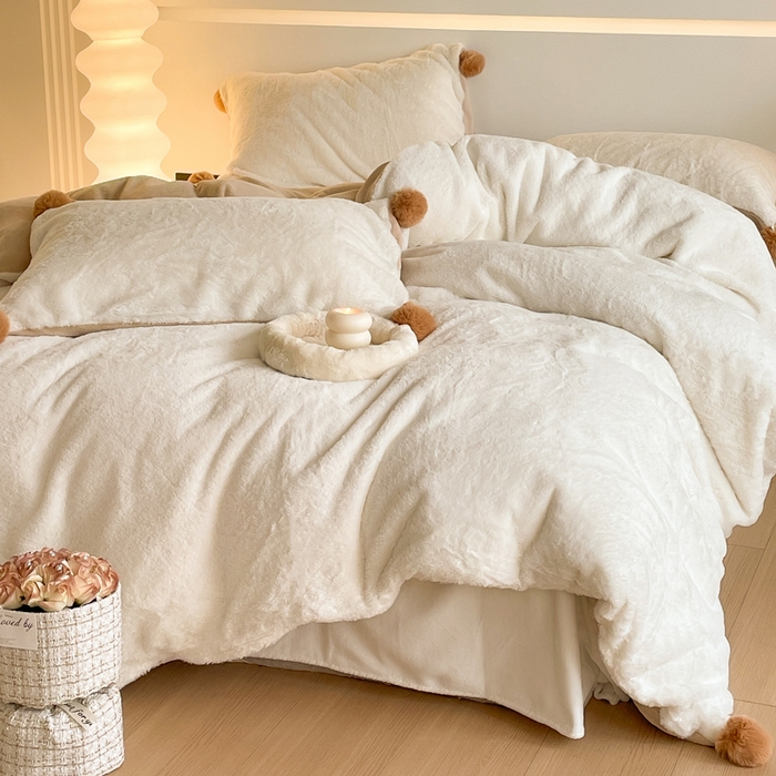 91家纺网 家纺一手货源 找家纺 金爱家 23新品全消光牛奶绒A类纯色立体獭兔毛绒四件套兔毛纯色-奶白咖