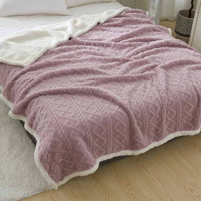 91家纺网 家纺一手货源 找家纺 卉晨毛毯家纺 2024新款塔芙绒复合毯 莫奈紫