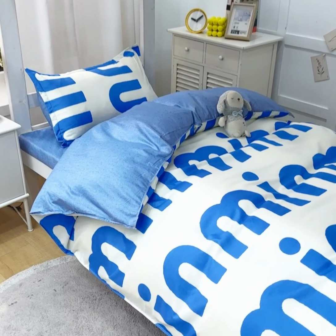 91家纺网 家纺一手货源 找家纺 2023新款亲肤棉美棉芦荟棉三件套美棉（8月）学生宿舍床 潮流-蓝