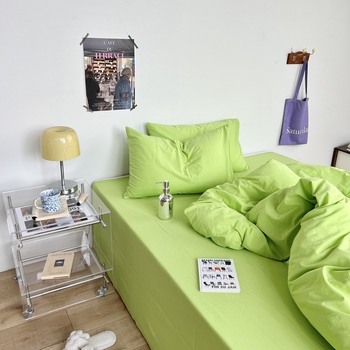 91家纺网 家纺一手货源 找家纺 六巷胡同 2023新款纯色多巴胺博主风四件套 荧光绿