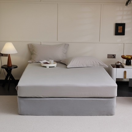 91家纺网 家纺一手货源 找家纺  蕊姿家居 2023新款A类加厚50s超柔全棉长绒棉磨毛床笠 米灰