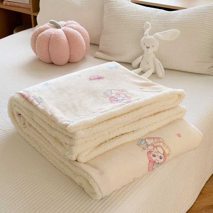 91家纺网 家纺一手货源 找家纺 萝莉家纺 2023新款ins加厚牛奶绒羊羔绒毯午睡毯沙发盖毯-风格二 许愿兔
