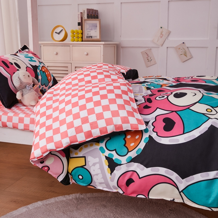 91家纺网 家纺一手货源 找家纺 2023新款亲肤棉美棉芦荟棉三件套美棉（8月）学生宿舍床 无敌可爱