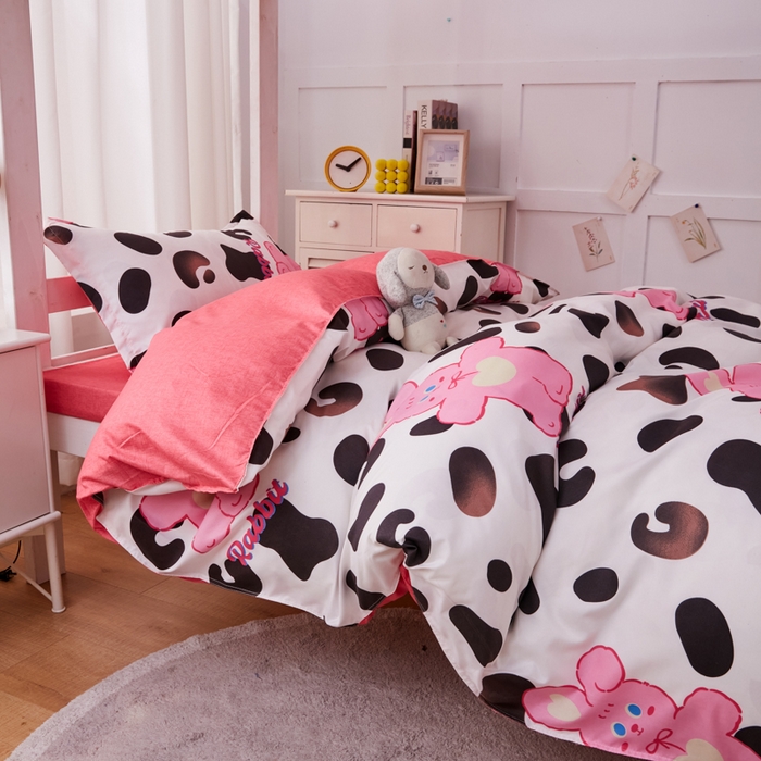 91家纺网 家纺一手货源 找家纺 2023新款亲肤棉美棉芦荟棉三件套美棉（8月）学生宿舍床 豹纹兔