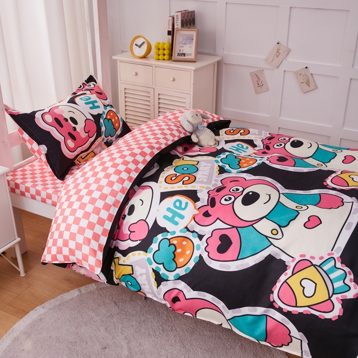 91家纺网 家纺一手货源 找家纺 2023新款亲肤棉美棉芦荟棉三件套美棉（8月）学生宿舍床 无敌可爱