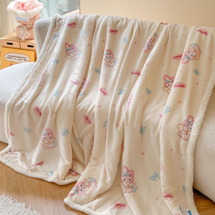 91家纺网 家纺一手货源 找家纺 萝莉家纺 2023新款ins加厚牛奶绒羊羔绒毯午睡毯沙发盖毯-风格二 许愿兔