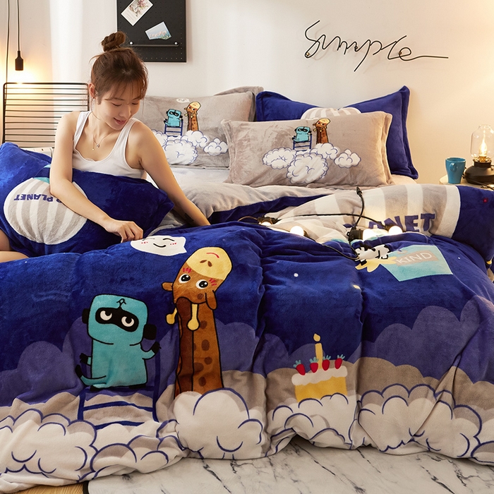 91家纺网 家纺一手货源 找家纺 KT猫 2024卡通法莱绒牛奶绒四件套仰望天空