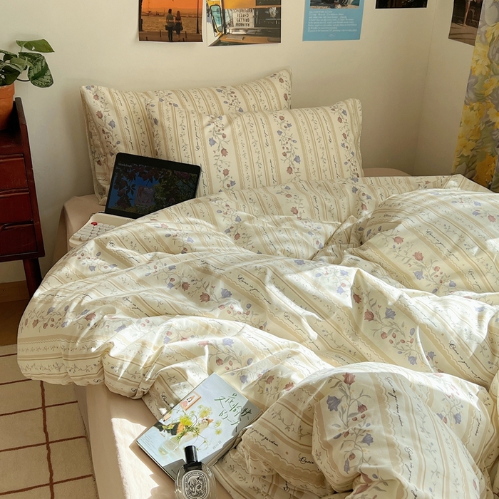 91家纺网 家纺一手货源 找家纺 六巷胡同 2023新款韩国ins复古博主风小碎花四件套 蔓藤物语