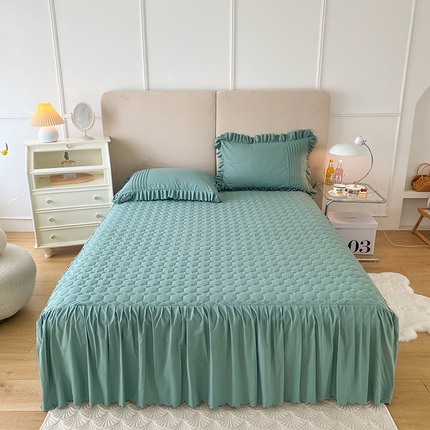 91家纺网 家纺一手货源 找家纺 yyds网供 2023新款加高夹棉床裙款四件套工艺款韩版公主风被套荷叶边[有买家秀] 幸运豆绿夹棉床裙