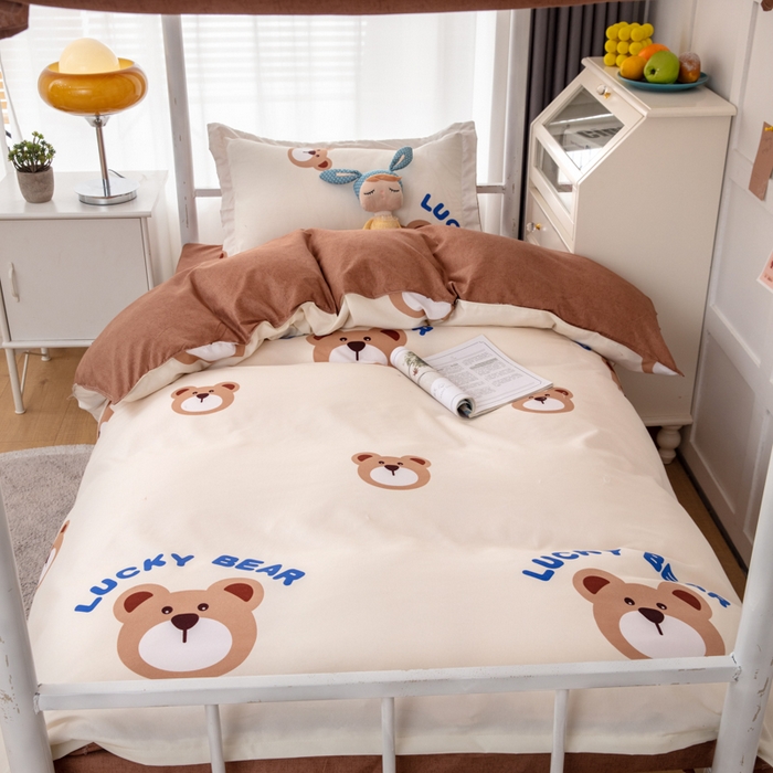 91家纺网 家纺一手货源 找家纺 2023新款亲肤棉美棉芦荟棉三件套美棉（8月）学生宿舍床 幸运熊