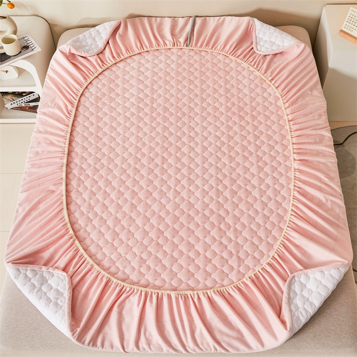 91家纺网 家纺一手货源 找家纺 雯豆 2023新品纯色牛奶绒夹棉床笠床垫保护套A类保暖加厚床笠 牛奶绒床笠-少女粉