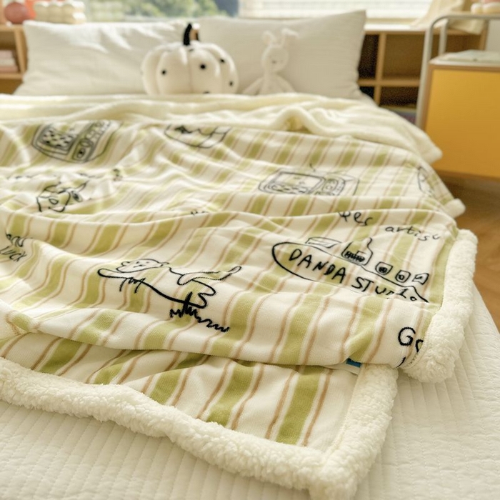 91家纺网 家纺一手货源 找家纺 萝莉家纺 2023新款ins加厚牛奶绒羊羔绒毯午睡毯沙发盖毯-风格二 艺术家