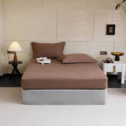 91家纺网 家纺一手货源 找家纺  蕊姿家居 2023新款A类加厚50s超柔全棉长绒棉磨毛床笠 可可