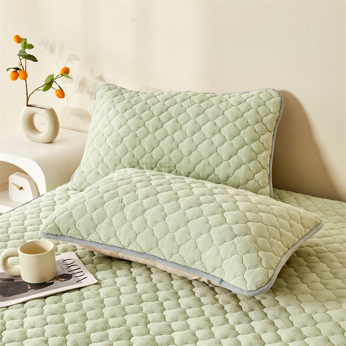 91家纺网 家纺一手货源 找家纺 雯豆 2023新品纯色牛奶绒夹棉床笠床垫保护套A类保暖加厚床笠 牛奶绒床笠-嫩绿