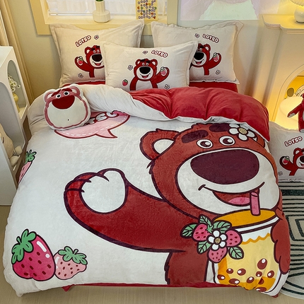  KT猫直营店 2023新款大版卡通牛奶绒迪士尼四件套奶茶熊