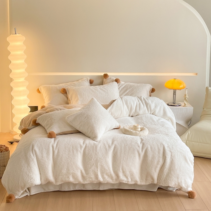 91家纺网 家纺一手货源 找家纺 金爱家 23新品全消光牛奶绒A类纯色立体獭兔毛绒四件套兔毛纯色-奶白咖