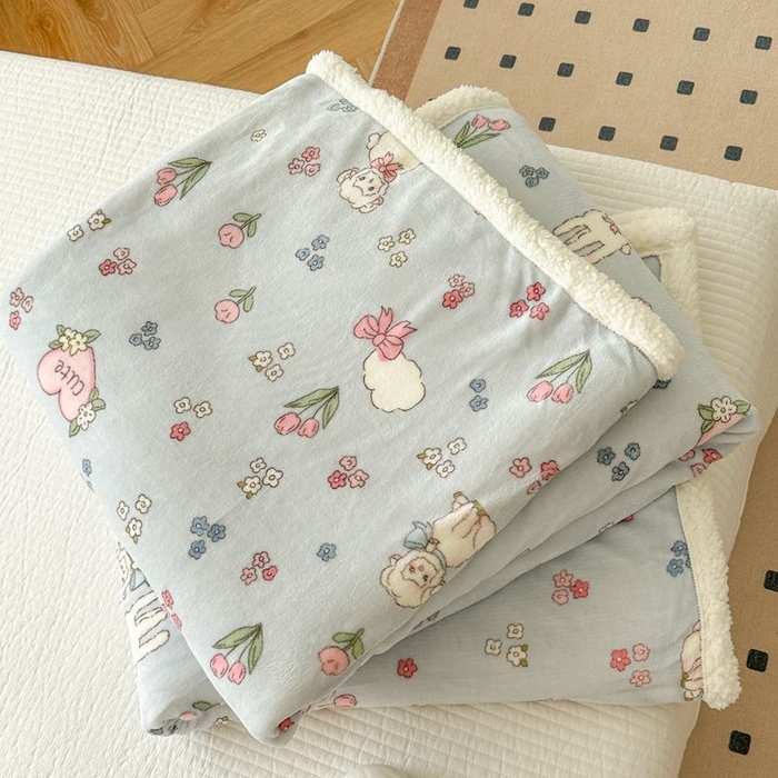 91家纺网 家纺一手货源 找家纺 萝莉家纺 2023新款ins加厚牛奶绒羊羔绒毯午睡毯沙发盖毯-风格二 小可爱