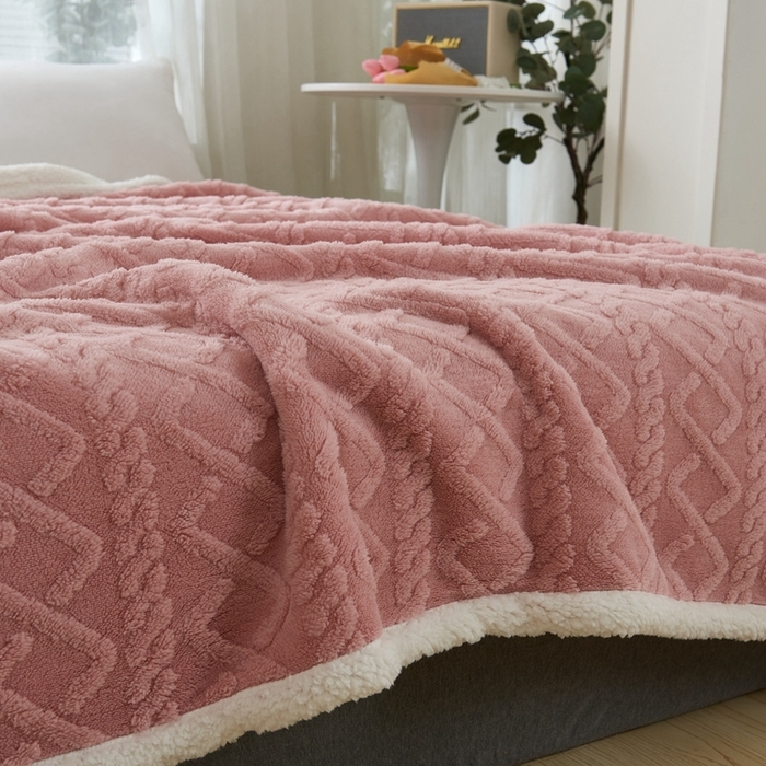 91家纺网 家纺一手货源 找家纺 卉晨毛毯家纺 2024新款塔芙绒复合毯 豆沙