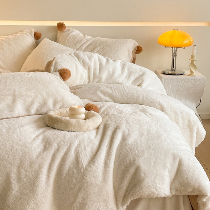 91家纺网 家纺一手货源 找家纺 （总）金爱家 2023新品全消光牛奶绒A类纯色立体獭兔毛绒四件套