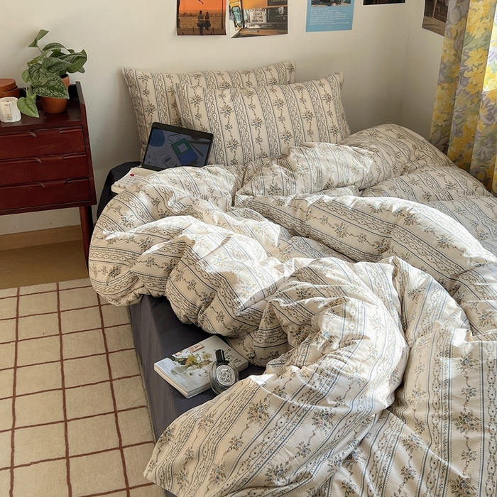 91家纺网 家纺一手货源 找家纺 六巷胡同 2023新款韩国ins复古博主风小碎花四件套 但丁花园