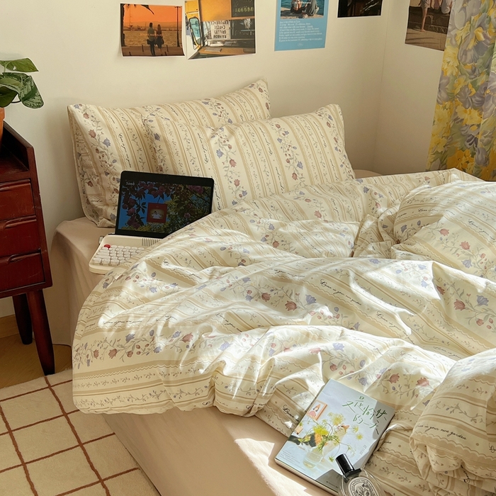 91家纺网 家纺一手货源 找家纺 六巷胡同 2023新款韩国ins复古博主风小碎花四件套 蔓藤物语