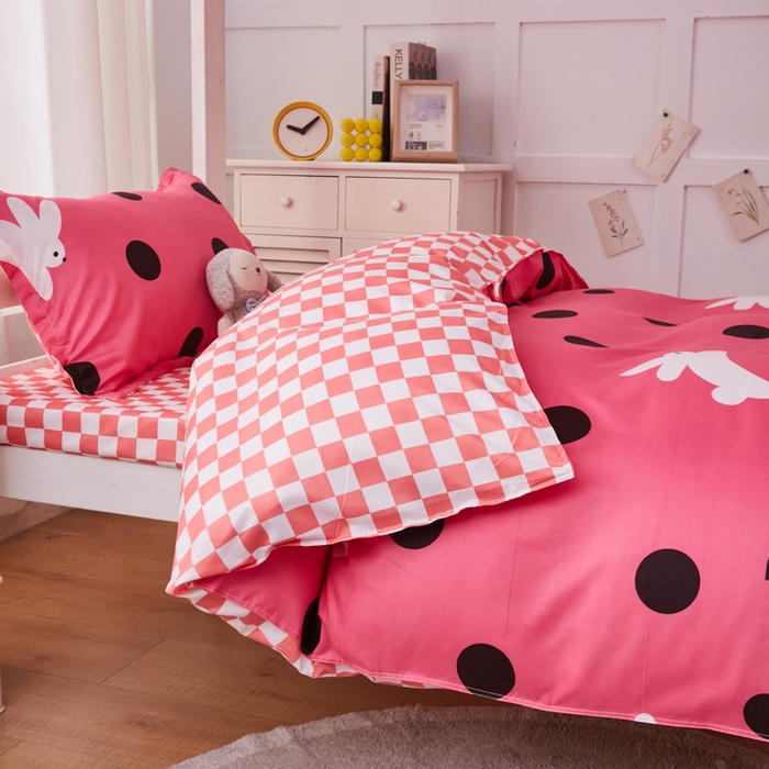 91家纺网 家纺一手货源 找家纺 2023新款亲肤棉美棉芦荟棉三件套美棉（8月）学生宿舍床 波点兔