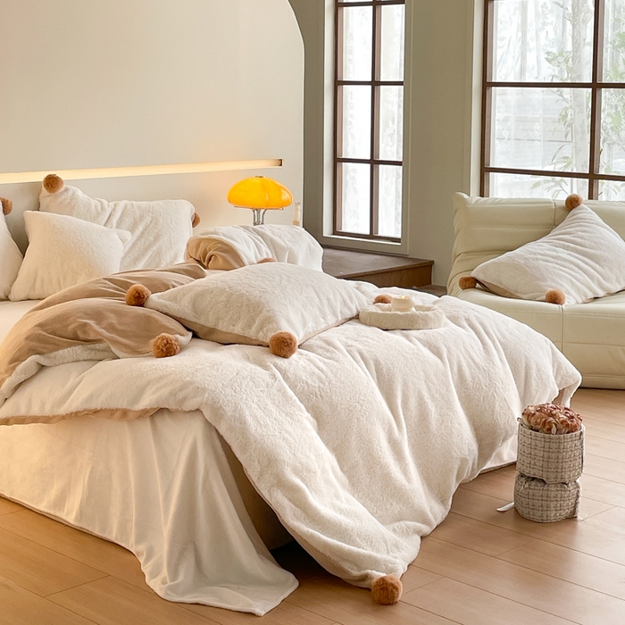 91家纺网 家纺一手货源 找家纺 金爱家 23新品全消光牛奶绒A类纯色立体獭兔毛绒四件套兔毛纯色-奶白咖