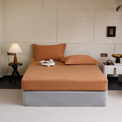 蕊姿家居 2023新款A类加厚50s超柔全棉长绒棉磨毛床笠 暖橙