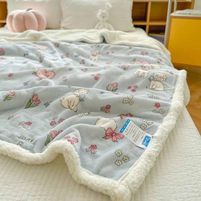 91家纺网 家纺一手货源 找家纺 萝莉家纺 2023新款ins加厚牛奶绒羊羔绒毯午睡毯沙发盖毯-风格二 小可爱