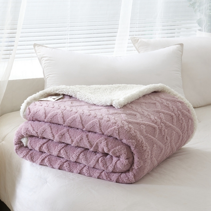 91家纺网 家纺一手货源 找家纺 卉晨毛毯家纺 2024新款塔芙绒复合毯 莫奈紫