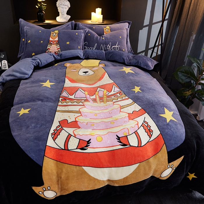 91家纺网 家纺一手货源 找家纺 KT猫 2024卡通法莱绒牛奶绒四件套星雨心愿