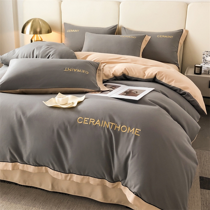 91家纺网 家纺一手货源 找家纺 盛秋家纺 2025新款洛伦-麻绳款系列四件套 高级灰+奶茶