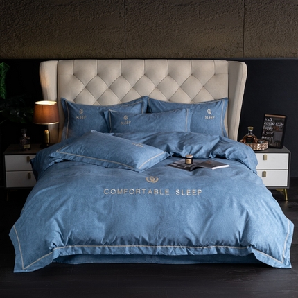 91家纺网 家纺一手货源 找家纺 （总）麦空家居 2025新款暗纹刺绣加厚磨毛四件套-林间低语 系列