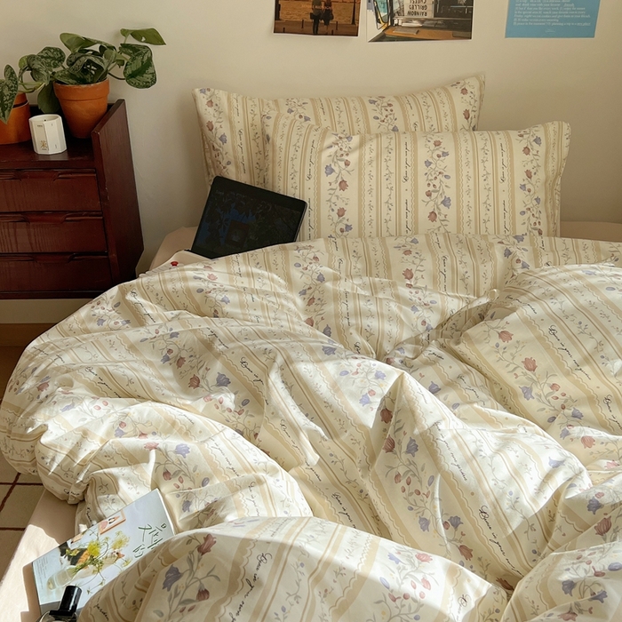 91家纺网 家纺一手货源 找家纺 六巷胡同 2023新款韩国ins复古博主风小碎花四件套 蔓藤物语