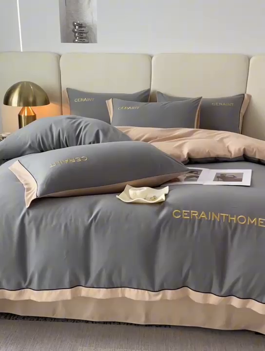 91家纺网 家纺一手货源 找家纺 盛秋家纺 2025新款洛伦-麻绳款系列四件套 高级灰+奶茶