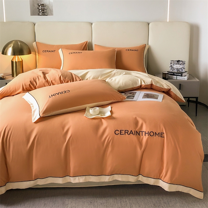 91家纺网 家纺一手货源 找家纺 盛秋家纺 2025新款洛伦-麻绳款系列四件套 南瓜橘+奶黄