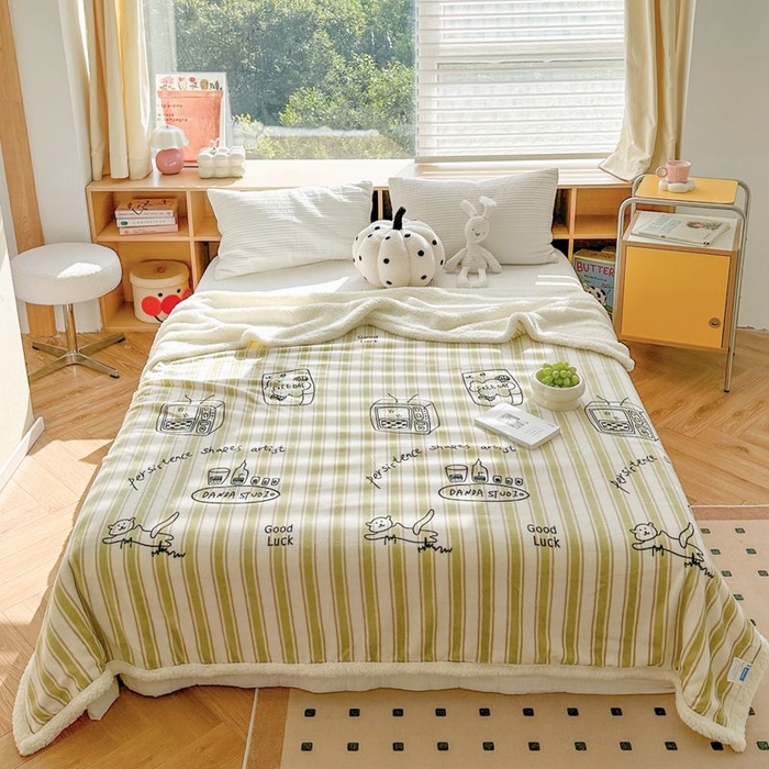 91家纺网 家纺一手货源 找家纺 萝莉家纺 2023新款ins加厚牛奶绒羊羔绒毯午睡毯沙发盖毯-风格二 艺术家