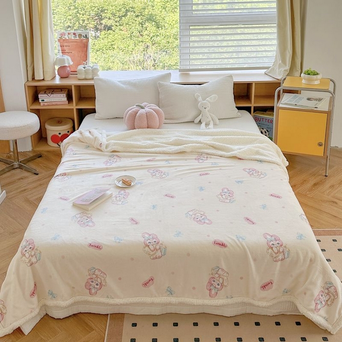 91家纺网 家纺一手货源 找家纺 萝莉家纺 2023新款ins加厚牛奶绒羊羔绒毯午睡毯沙发盖毯-风格二 许愿兔