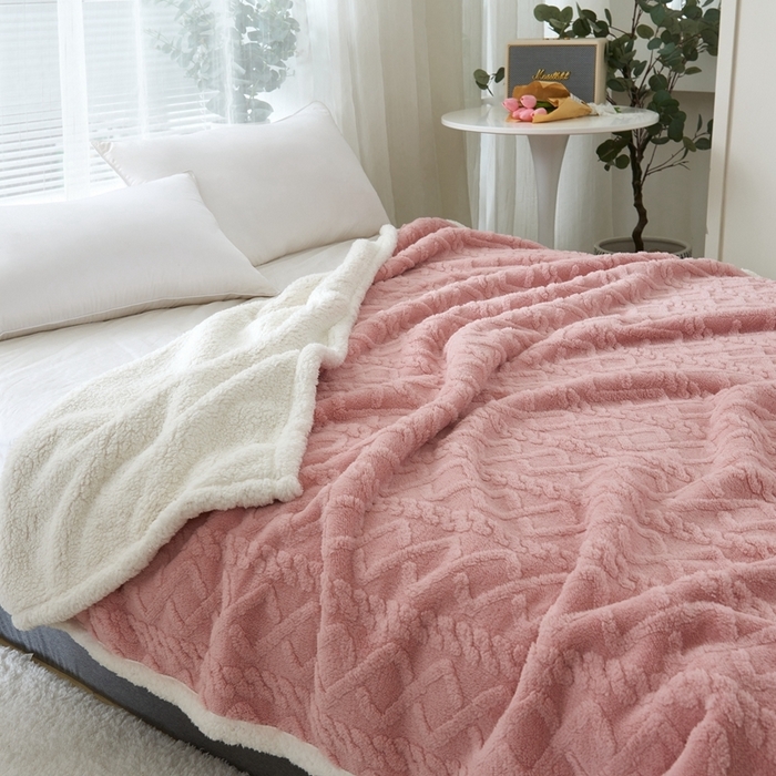 91家纺网 家纺一手货源 找家纺 卉晨毛毯家纺 2024新款塔芙绒复合毯 豆沙