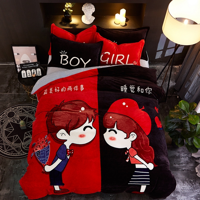 91家纺网 家纺一手货源 找家纺 KT猫 2024卡通法莱绒牛奶绒四件套遇上对的你