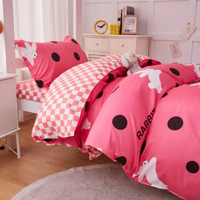 91家纺网 家纺一手货源 找家纺 2023新款亲肤棉美棉芦荟棉三件套美棉（8月）学生宿舍床 波点兔